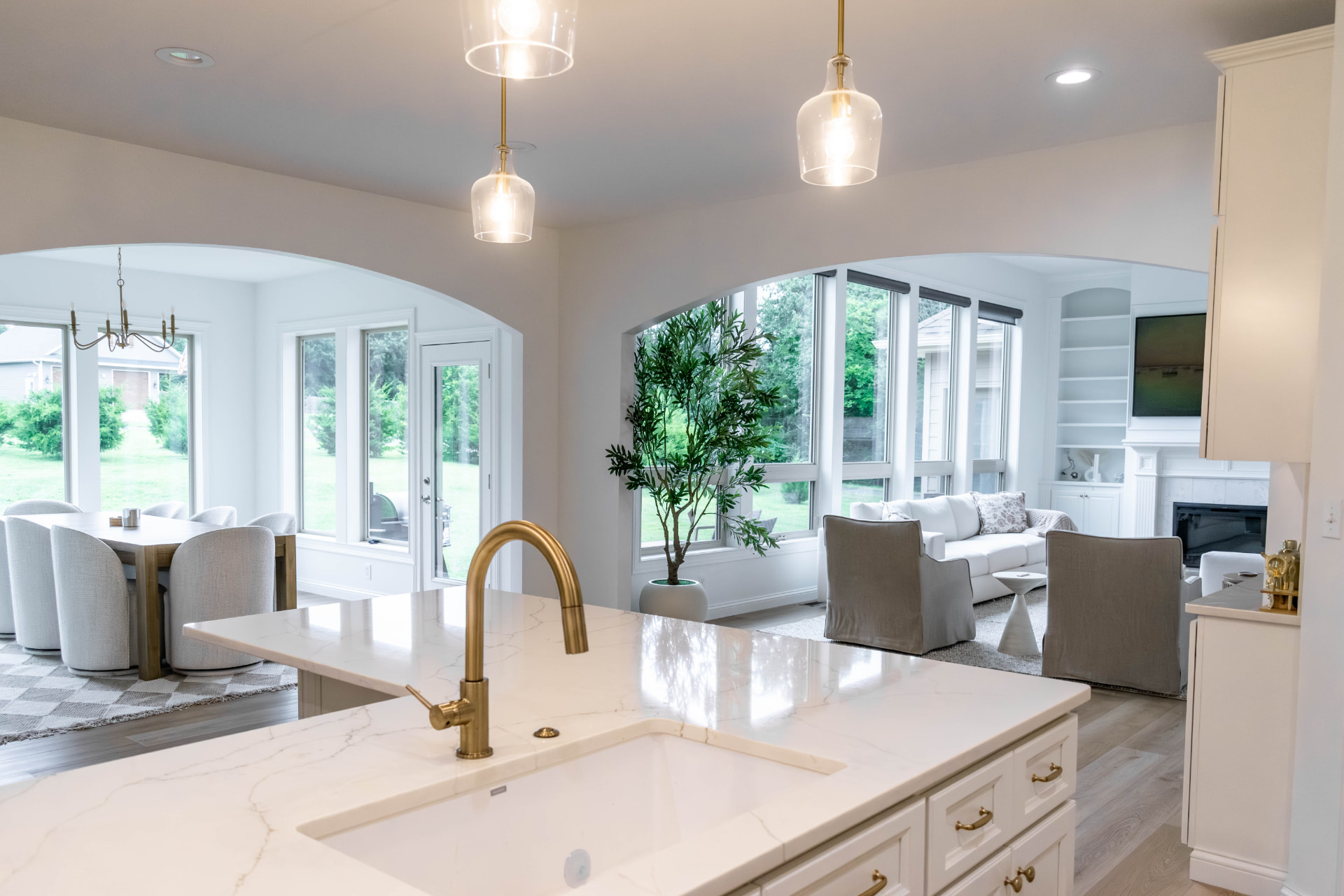 Open kitchen and living space after a mid-Missouri remodel